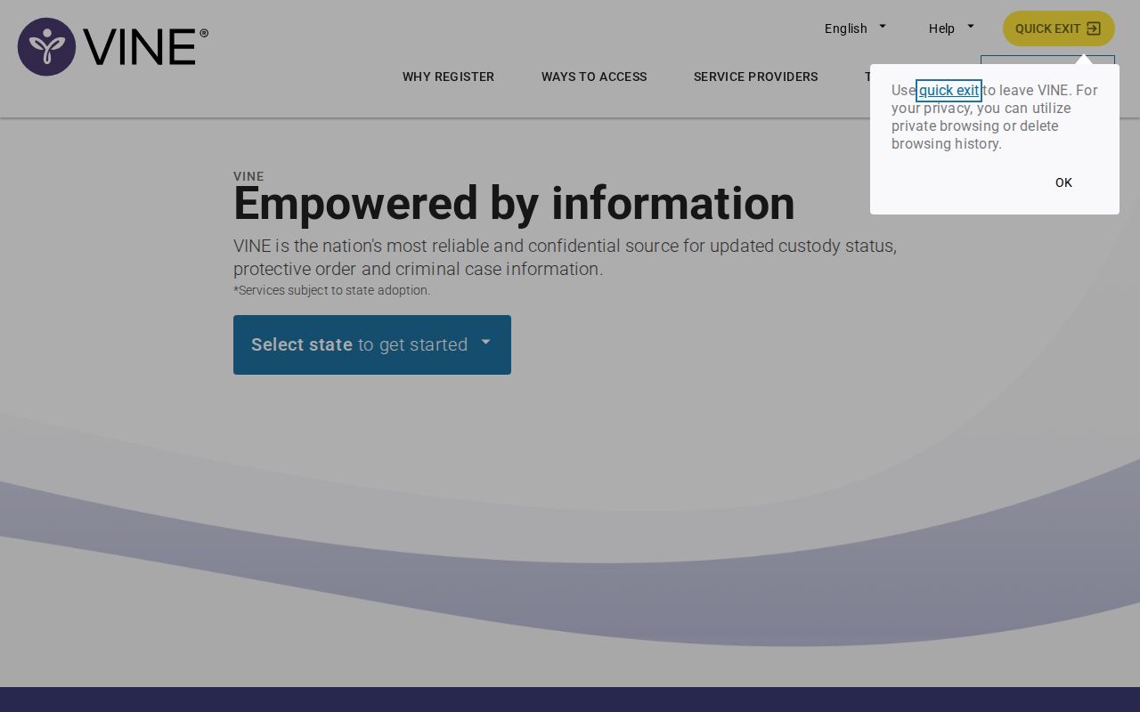 VINELink alert registration entry for Monroe County custody changes