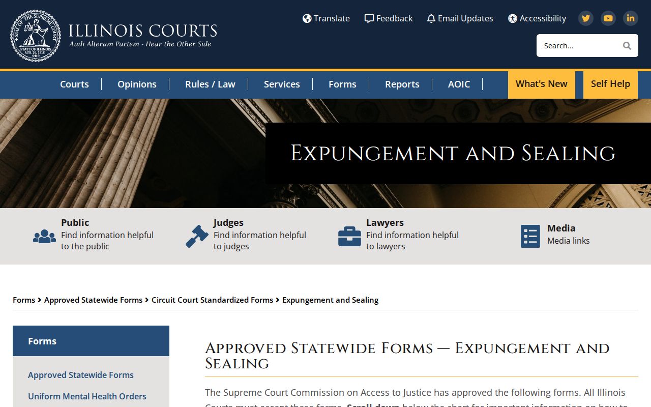 Illinois court forms for Monroe County arrest record expungement and sealing