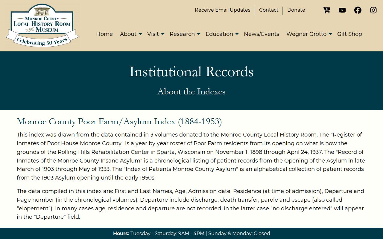 Monroe County historical jail arrest register index